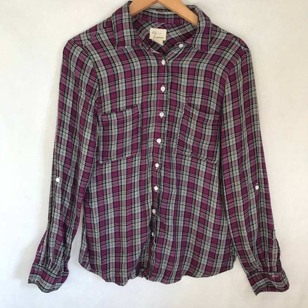 AJ Andrea Jovine Button down Shirt Plaid Purple S